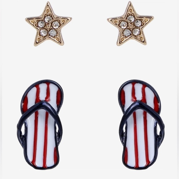 Betsey Johnson Flip Flop Star Earring Stud Set - Picture 1 of 5